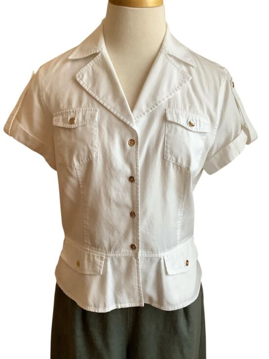 Jones New York Tops - Jones New York Signature White Cotton Utility Shirt Gold Button Size M
